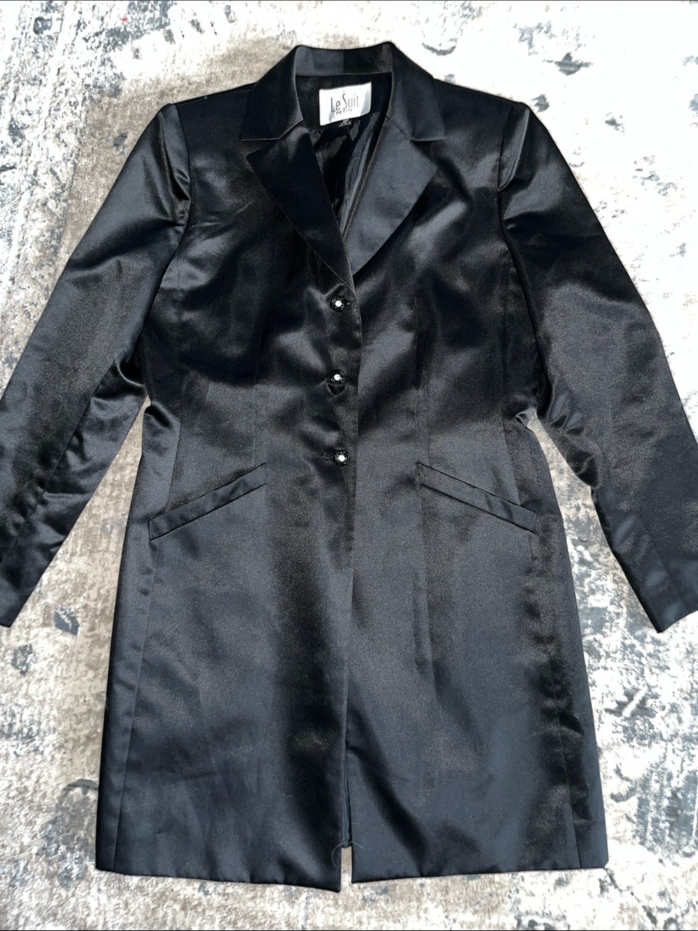 Le Suit Black Satin Tailored Blazer Coat